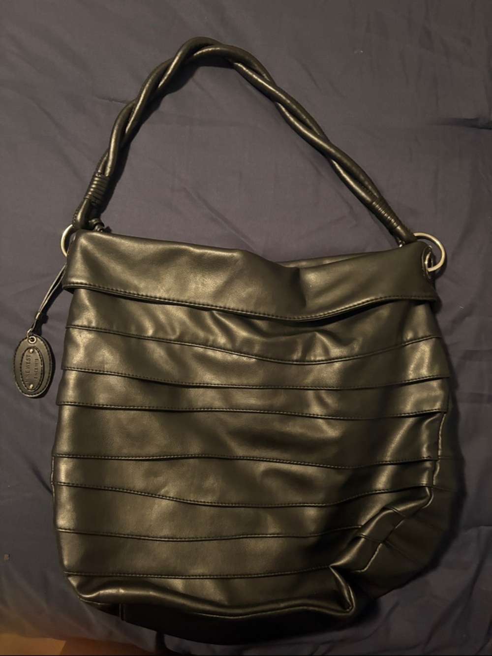 Nine West Black Pleated Shoulder Bag with Braided Strap